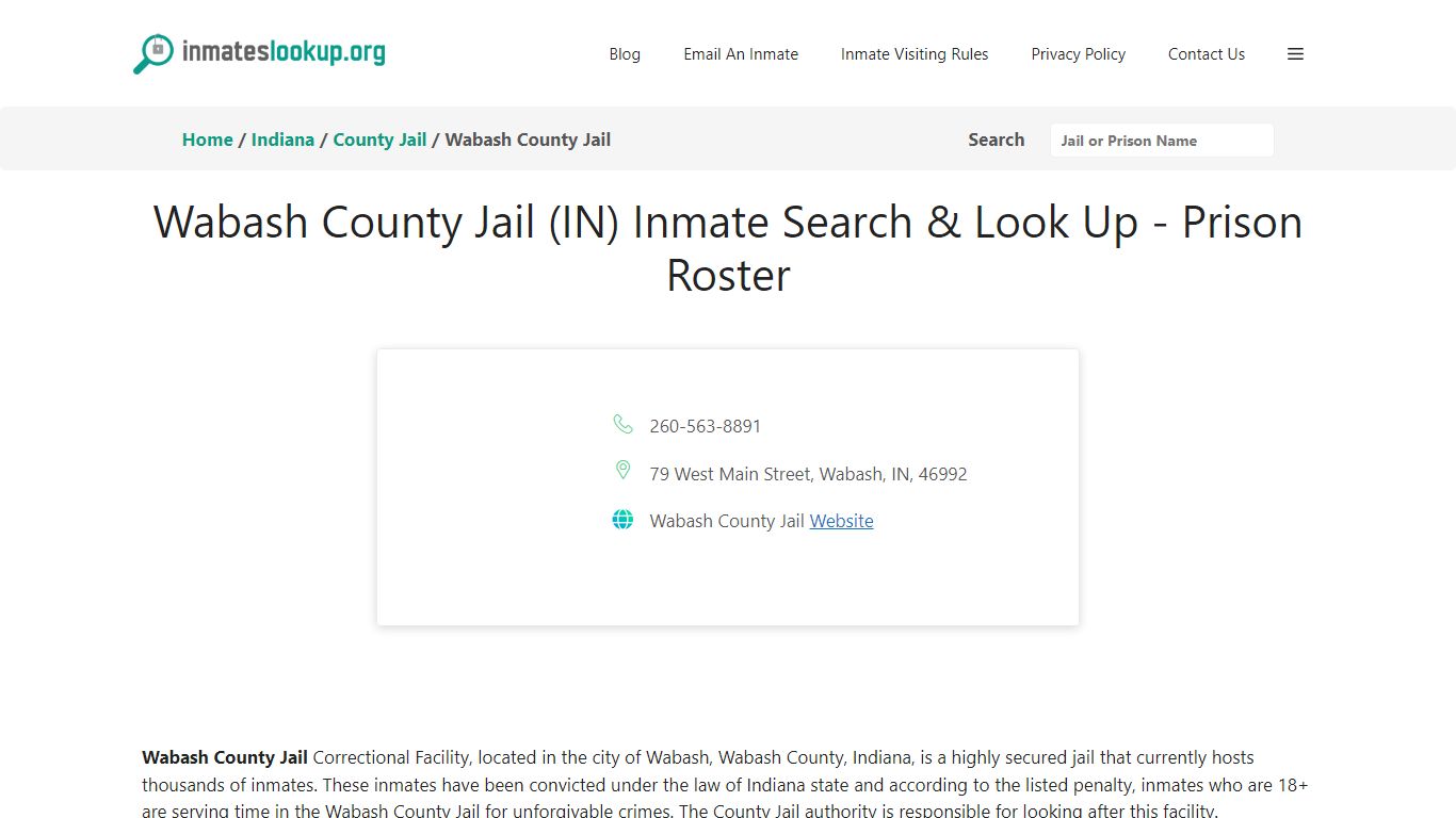 Wabash County Jail (IN) Inmate Search & Look Up - Prison Roster